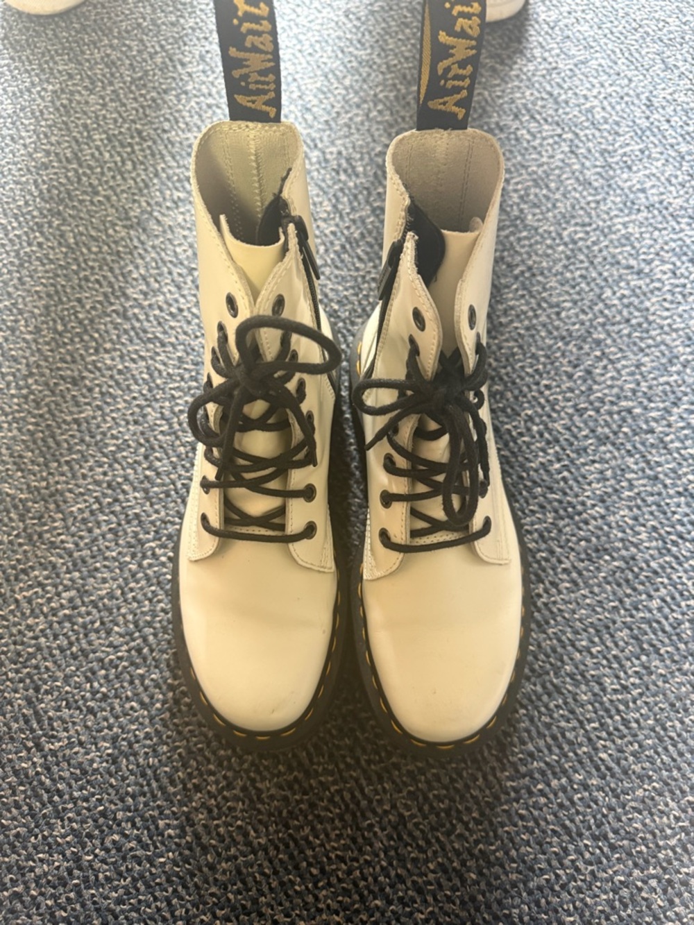 Dr. Martens White Leather Lace-Up Boots with Black Laces